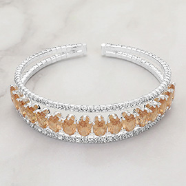 CZ Oval Stone Accented Evening Cuff Bracelet