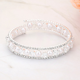 Pearl CZ Stone Embellished Adjustable Evening Bracelet