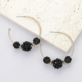 Faceted Beaded Flower Cluster Accented Hoop Earrings