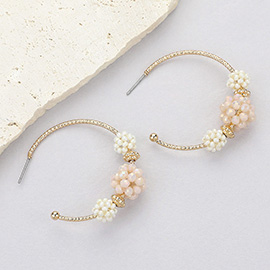 Faceted Beaded Flower Cluster Accented Hoop Earrings