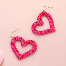 Seed Beaded Open Heart Dangle Earrings