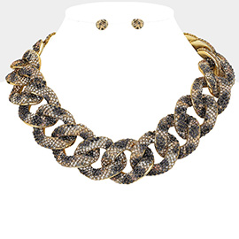 Bling Leopard Studded Chunky Chain Necklace