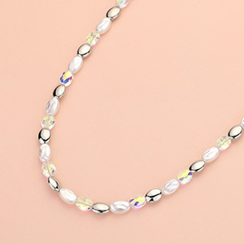 Pearl Metal Pebble Faceted Beaded Necklace