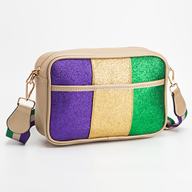 Faux Leather Mardi Gras Sparkle Front Rectangle Crossbody Bag