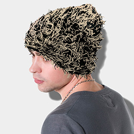 Distressed Knitted Fuzzy Winter Beanie Hat