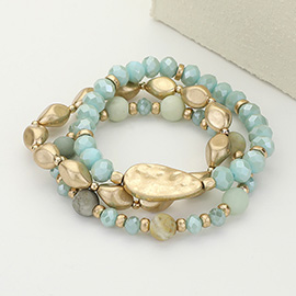 3PCS - Natural Stone Metal Pebble Faceted Beaded Stretch Multi Layered Bracelets