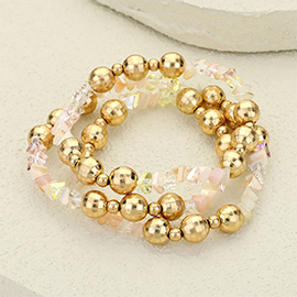 3PCS - Metal Ball Faceted Beaded Stretch Multi Layered Bracelets