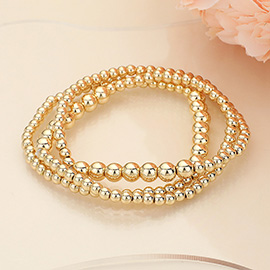 3PCS - Metal Ball Beaded Stretch Multi Layered Bracelets