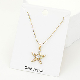 Gold Dipped Stone Embellished Star Pendant Necklace