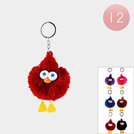 12PCS - Furry Cute Character Faux Pom Pom Ball Keychains
