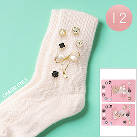 12 SET - Pearl Bow Clover Flower Quatrefoil Pin Trendy Slouch Socks Charm Jewelry