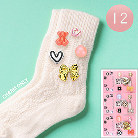 12 SET OF 5 - Heart Bow Teddy Bear Flower Pearl Pin Trendy Slouch Socks Charm Jewelry