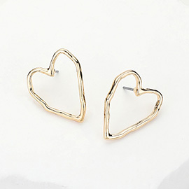 Hammered Metal Open Heart Stud Earrings