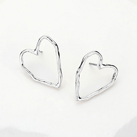 Hammered Metal Open Heart Stud Earrings