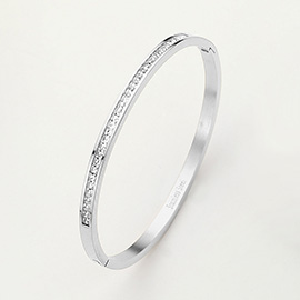 Stainless Steel Rhinestone Paved Hinged Bangle Bracelet