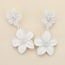 Brushed Matte Flower Link Dangle Earrings