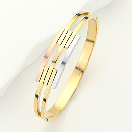 Stainless Steel Three Tone Hinged Bangle Bracelet