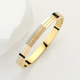 Stainless Steel Three Tone Hinged Bangle Bracelet