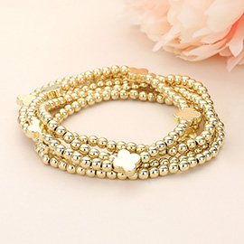 5PCS - Metal Quatrefoil Ball Beaded Stretch Multi Layered Bracelets