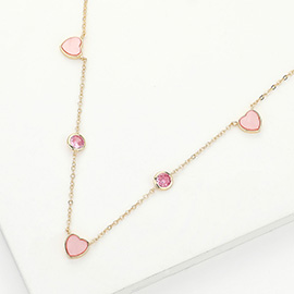 Enamel Heart Stone Bezek Station Necklace