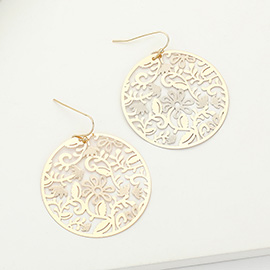 Brass Metal Filigree Round Dangle Earrings