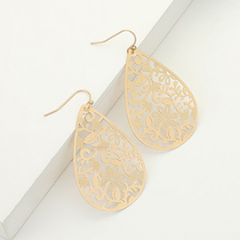 Brass Metal Filigree Teardrop Dangle Earrings