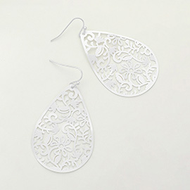 Brass Metal Filigree Teardrop Dangle Earrings