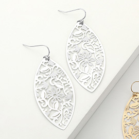 Brass Metal Filigree Marquise Dangle Earrings