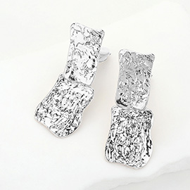 Textured Metal Rectangle Link Clip On Earrings