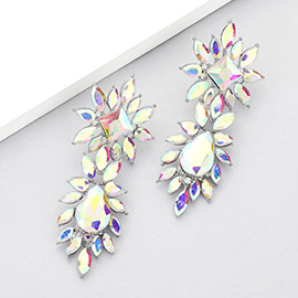 Square Teardrop Accented Marquise Stone Cluster Evening Earrings