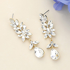 Marquise Stone Embellished Teardrop Stone Cluster Dangle Evening Earrings