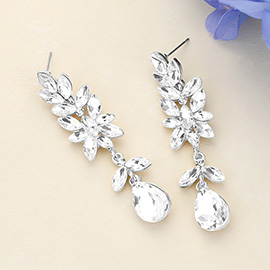 Marquise Stone Embellished Teardrop Stone Cluster Dangle Evening Earrings