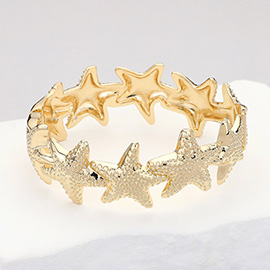 Textured Metal Starfish Link Hinged Bangle Bracelet