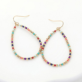 Metal Ball Beaded Open Teardrop Dangle Earrings