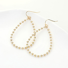 Metal Ball Beaded Open Teardrop Dangle Earrings