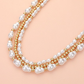 Pearl Metal Ball Beaded Strand Necklace