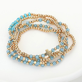 5PCS - Metal Cross Pointed Faceted Beaded Stretch Multi Layered Bracelets