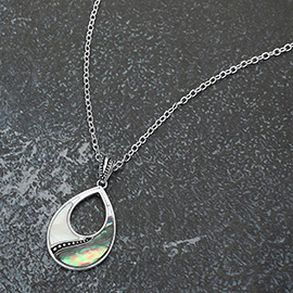 Abalone Mother of Pearl Open Teardrop Pendant Necklace