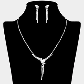 Marquise CZ Stone Accented Rhinestone Y Shaped Necklace