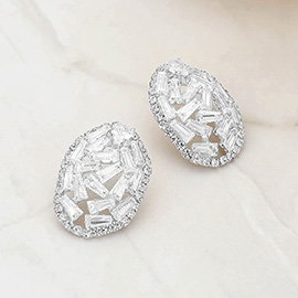 CZ Stone Embellished Oval Evening Earrings