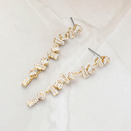 CZ Stone Cluster Linear Dropdown Evening Earrings