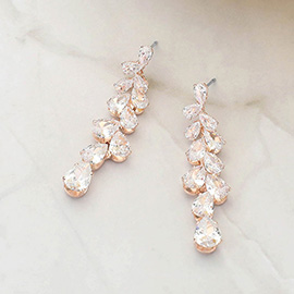 Teardrop CZ Stone Cluster Linear Dropdown Evening Earrings