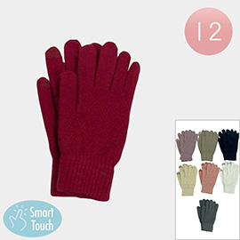 12Pairs - Solid Knit Touch Smart Gloves