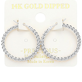 14K Gold Dipped 1.1 Inch Twisted Hoop Pin Catch Earrings