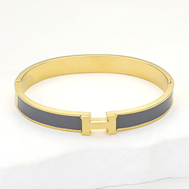 Stainless Steel Monogram H Enamel Hinged Bracelet