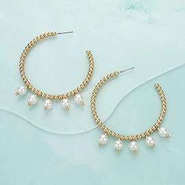 Pearl Metal Ball Beaded Hoop Earrings