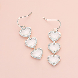 Triple Heart Stone Cluster Link Dropdown Dangle Earrings