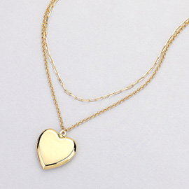 Brass Metal Heart Locket Pendant Double Layered Necklace