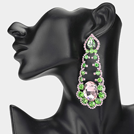 Oversized Oval Teardrop Stone Cluster Accented Rhinestone Chandelier Evening Earrings