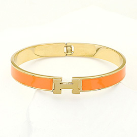 Stainless Steel Monogram H Enamel Hinged Bracelet